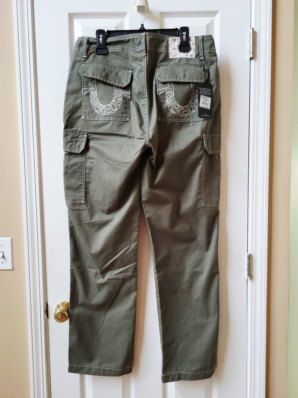 True Religion Cargo Pants Mens Size 36 Kalamata Olive Green Outline Horseshoe - Picture 5 of 12